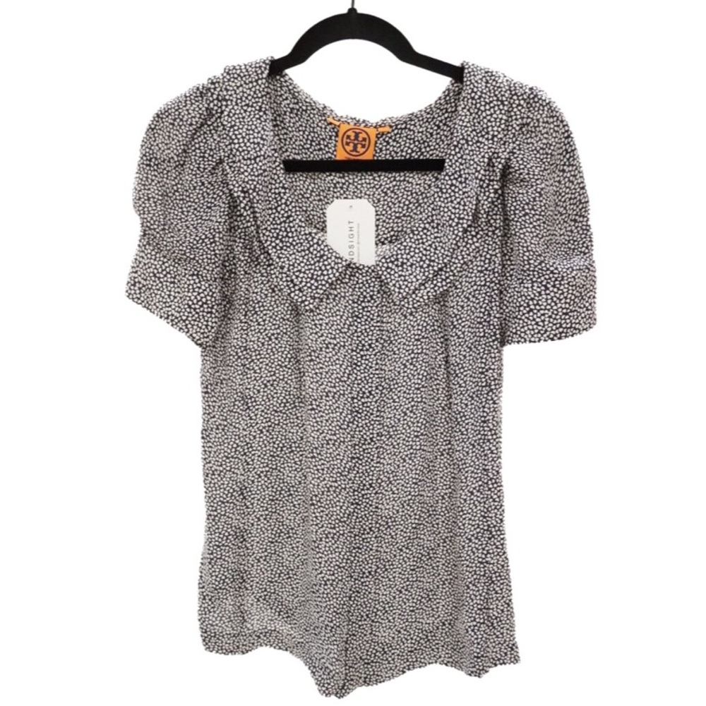 Tory Burch Silk Micro Heart Collared Button Blouse